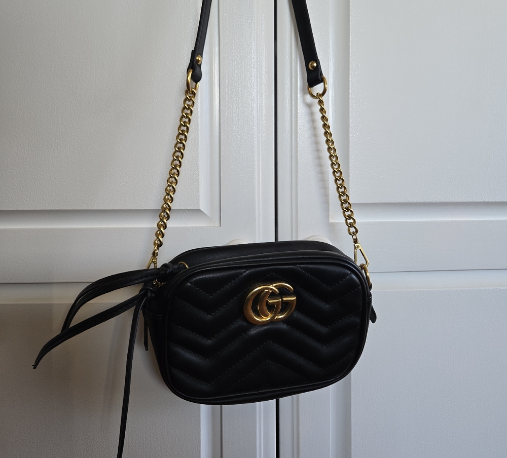 CC Boutique Black Chevron Crossbody with Gold Details